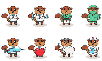 Vector illustration of Cute Character Cartoon of Squirrel Doctor. Good for label, sticker, clipart. white isolated background