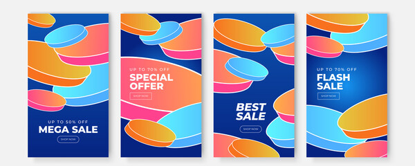 Modern colorful futuristic abstract geometric covers story background set. Modern abstract covers set, minimal covers design. Colorful geometric background, vector illustration.