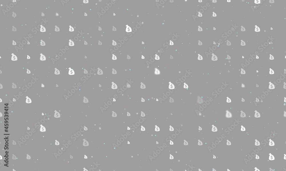 Poster seamless background pattern of evenly spaced white bag of money symbols of different sizes and opaci