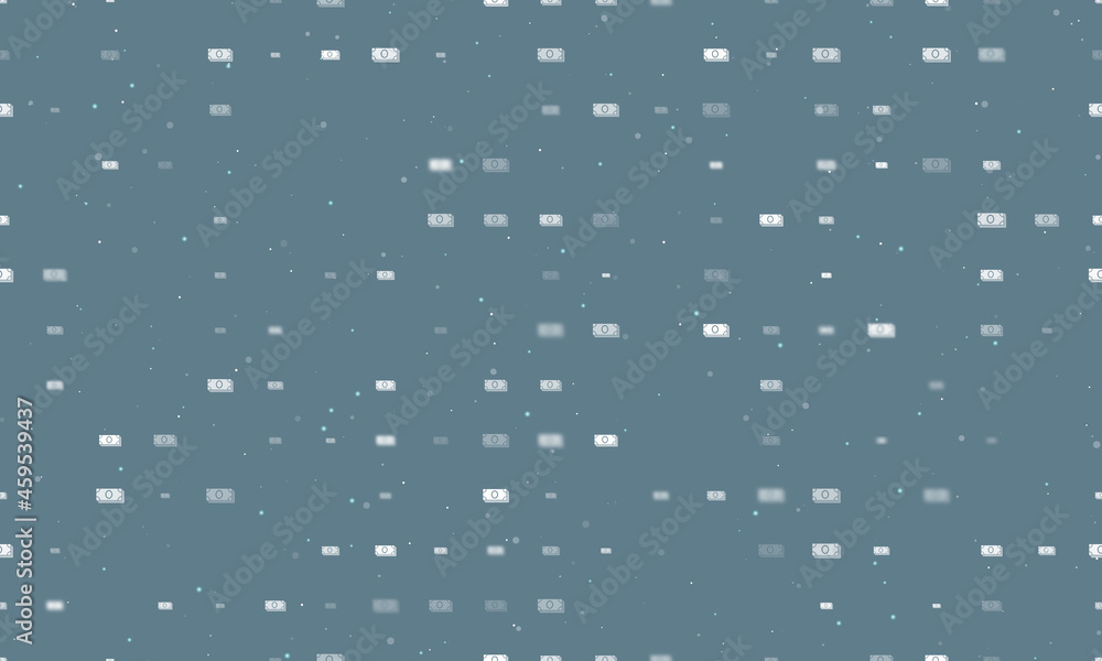 Poster seamless background pattern of evenly spaced white money bundle symbols of different sizes and opaci