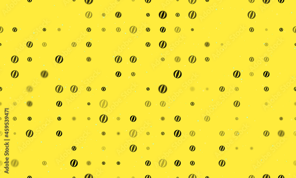 Poster seamless background pattern of evenly spaced black beach ball symbols of different sizes and opacity
