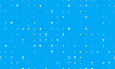Seamless background pattern of evenly spaced white dinner time symbols of different sizes and opacity. Vector illustration on light blue background with stars