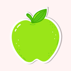 Cute green apple. Vector hand drawn cartoon kawaii character illustration icon. Isolated on white background. Green apple concept