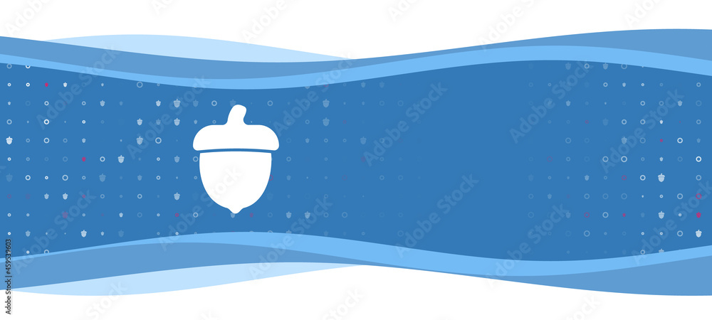 Poster Blue wavy banner with a white acorn symbol on the left. On the background there are small white shapes, some are highlighted in red. There is an empty space for text on the right side