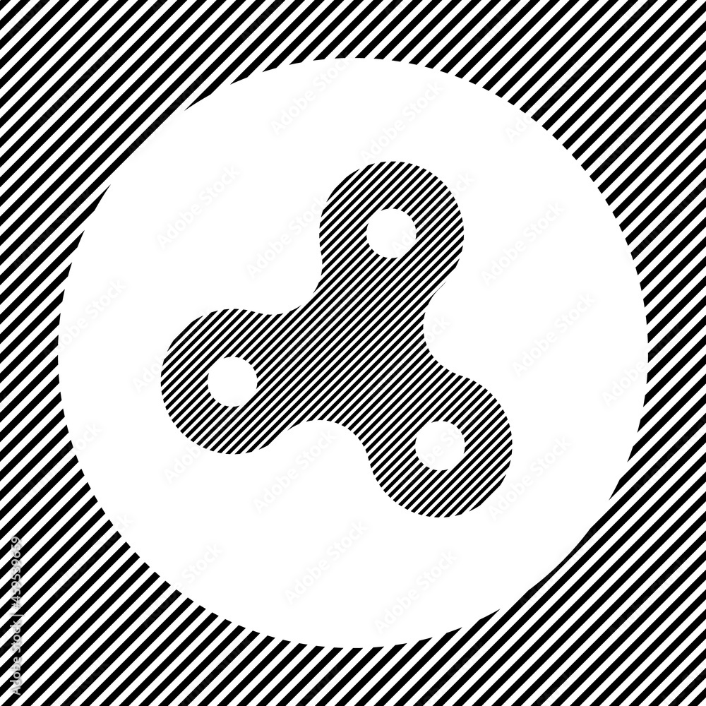 Poster a large spinner symbol in the center as a hatch of black lines on a white circle. interlaced effect.
