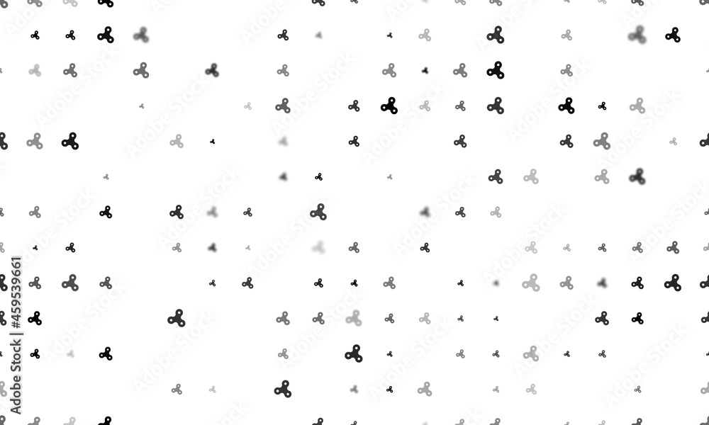 Poster seamless background pattern of evenly spaced black spinner symbols of different sizes and opacity. v