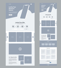 Website design template wireframe. Landing page site design.