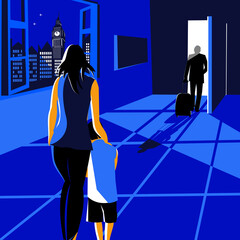 The husband leaves the house. Vector illustration