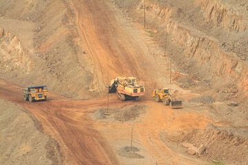 Large special equipment for mining in the quarry, serpentine road in the quarry
