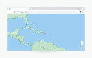 Browser window with map of Puerto Rico, searching  Puerto Rico in internet.