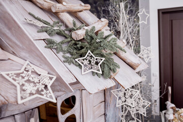 roof of a house decorated for Christmas