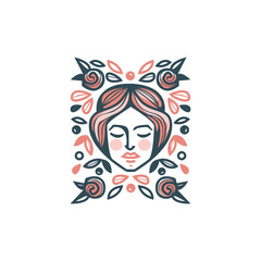 Woman’s head with roses, rectangular vector illustration