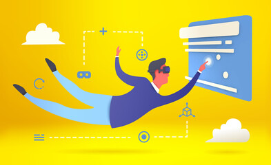 Man in virtual reality. 3d render vector illustration. 