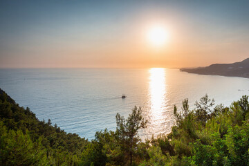 Beautiful sunset at the Alanya castle by the Mediterranean Sea. Turkey