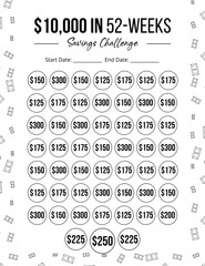 10000 Savings Challenge in 52 weeks, Save Money Challenge, savings tracker, money challenge, save money, 10k dollar
