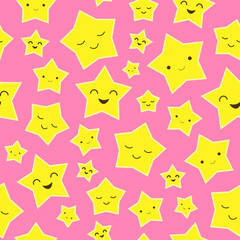 Seamless vector pattern with lovely stars on pink background.