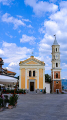 Cilento coast, Scario. Campania, Italy. Main church with bell tower.