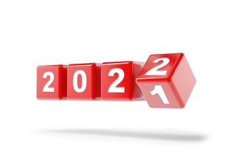 Flip red cubes for new year change 2021 to 2022