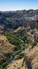 View of the historic center of Matera, Sassi. Basilicata. Italy. ancient part. park of the Murgia of Matera