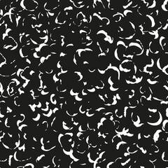Grunge abstract texture shapes seamless repeat pattern. Random placed, vector strokes all over print on black background. 