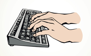 Hands on the keyboard. Vector drawing