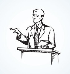 Speaker at podium. Vector drawing