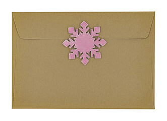 Envelope with Christmas snowflake decoration isolated on white