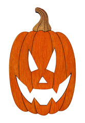 Halloween wooden pumpkin symbol isolated on white