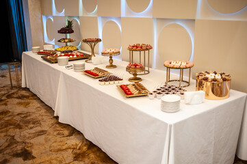 Delicious wedding reception candy bar dessert table