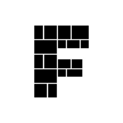 Letter F mask area. Alphabet-letter photo collage frames template. Family photo collage frames template for interior design. Vector collage layout for photo montage. Wall family template.