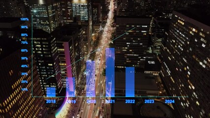 Paulista Avenue at Sao Paulo downtown city with futuristic animated graphics. Graphic evolution. Futuristic scene. Cloud computing. Social media network. - Powered by Adobe
