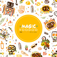 Voodoo Hand Drawn Design as African Religion and Magic Vector Template