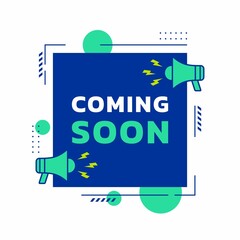 Coming soon banner background vector design with megaphone icon