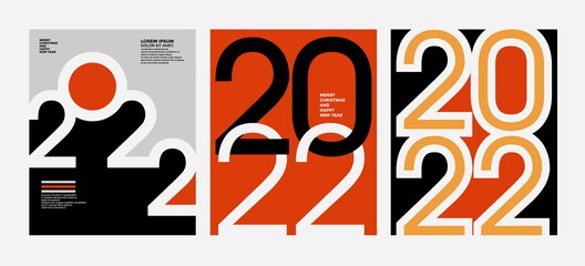 2022 Colorful set of Happy New Year posters. Abstract design with typography style. Vector logo 2022 for celebration and season decoration, backgrounds for branding, banner, cover, card and more.