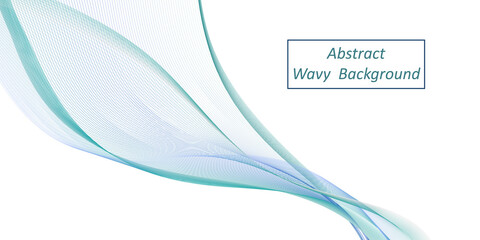 Wave background. Air wind wave swirl swoosh. Flowing veil texture. Vapor smoke, sea water teal color. Trendy design for banner, isolated curve lines on white background. Vector illustration