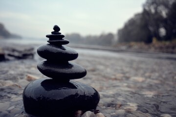Zen stone pile in river