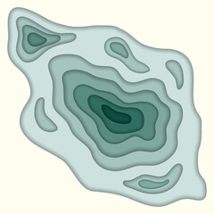Papercut topography 3d multi layers background. Blue and teal sea waves. Abstract paper cut origami vector design for web banner. Smooth swirl curve  topographic lines