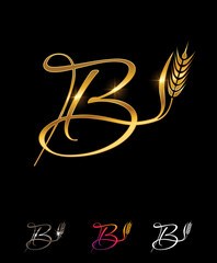 Golden Wheat and Grain Monogram Initial Letter B