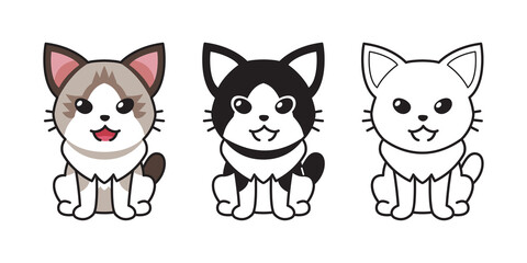 Set of vector character cartoon ragdoll cat for design.