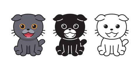 Set of vector character cartoon scottish fold cat for design.