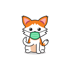 Vector cartoon character cute cat wearing protective face mask for design.