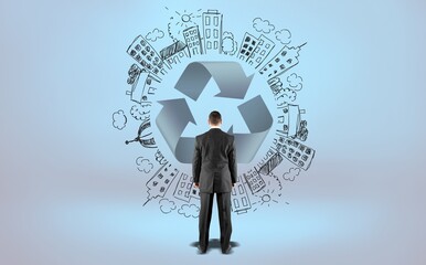 Concept of circular economy with businessman on the background