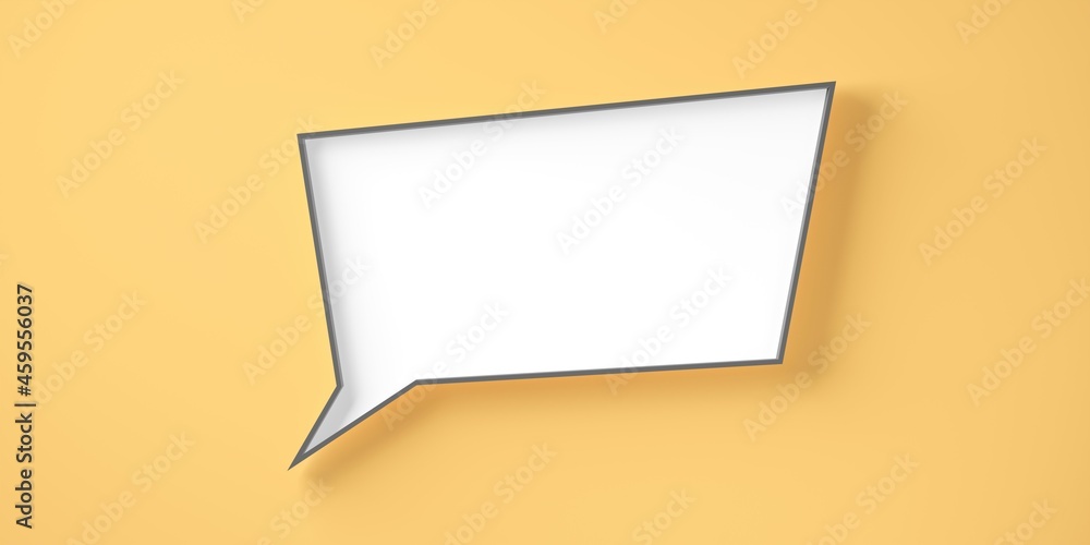 Poster single square white empty speech bubble or balloon with black edge border over orange background wit