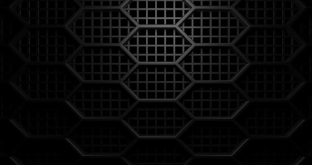 Double layer black square and hexagon honeycomb holes grid grill background with light from above