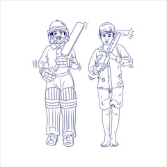 Child labor day concept in line art drawing sketch illustration. Poor vs rich kid concept. labour day creative concept illustration. Cricketer vs woodcutter idea. build children's future.
