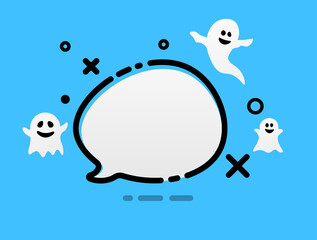 Blue speech bubble with cute flying ghosts..