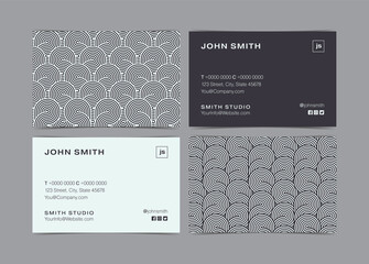 Retro Business Card Design Template with Circle Lines Pattern. Vector illustration.