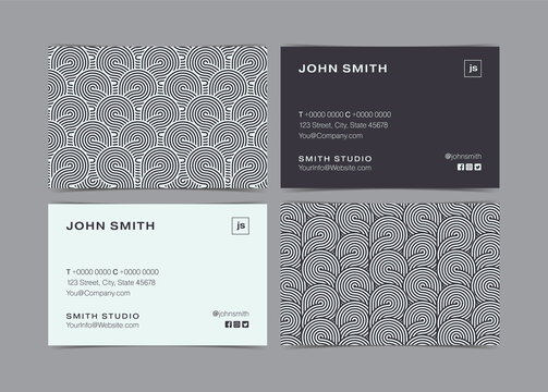 Retro Business Card Design Template with Circle Lines Pattern. Vector illustration.