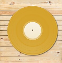 Golden vinyl record design element on the background