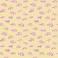 delicate pattern with pink flowers on a yellow background.